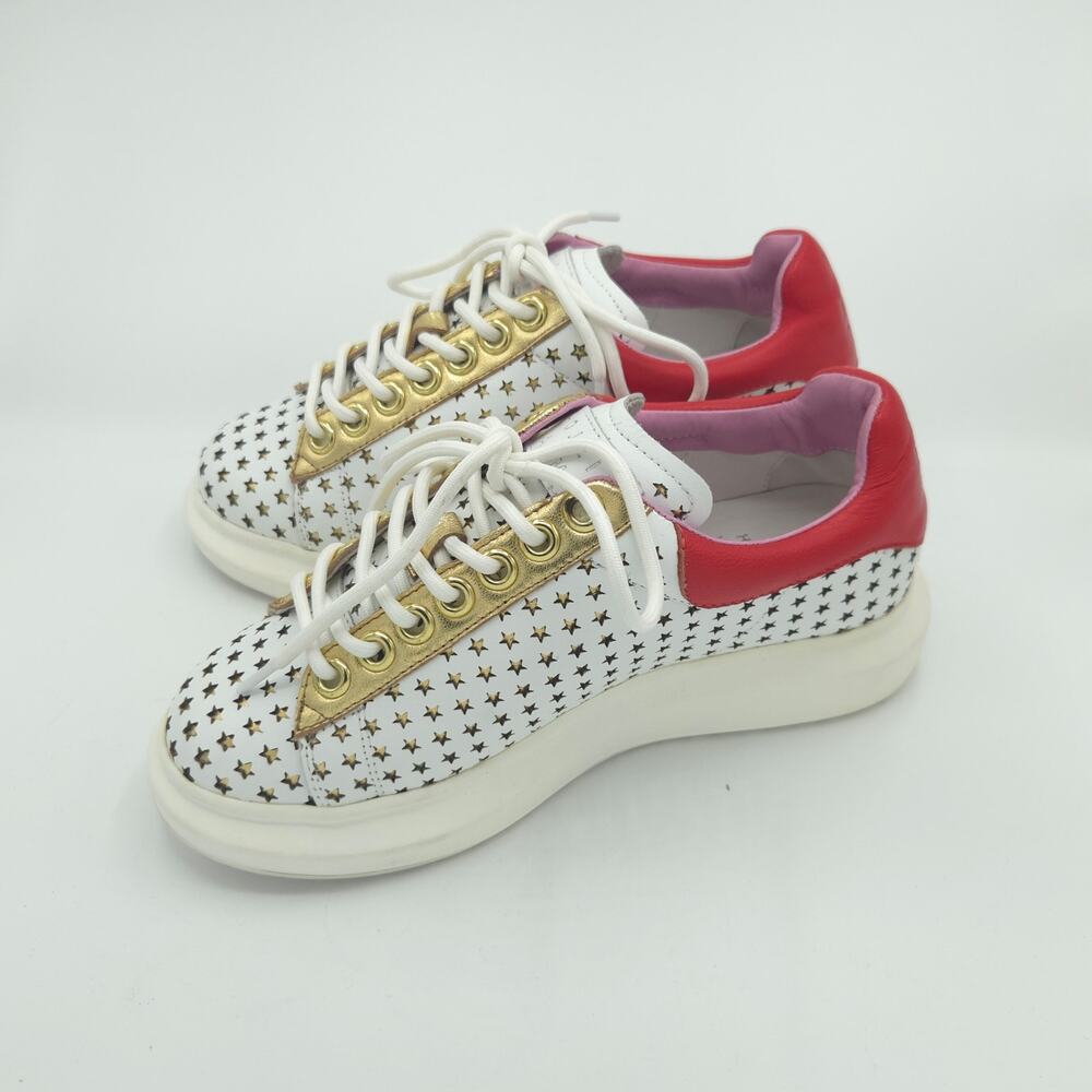 Hollie Watman Star Gazing Women's Size 7 White Red Leather Gold Sneakers - Picture 4 of 9
